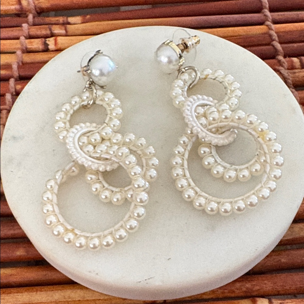 J. Crew White Bead Interlocking Hoop Dangle Earrings